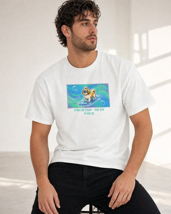 O's Tees Premium Skin Pack Shih Tzu Frutiger Aero Dogs graphic tee lifestyle mockup — White shirt